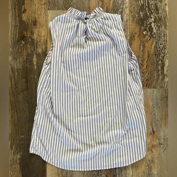 Banana Republic White & Lavender Blue Stripe Ruffle Neck Poplin Top Size Small - Picture 12 of 12